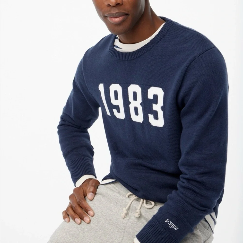 J. Crew Navy Blue Crewneck Sweater with 1983 Design - Picture 8 of 8